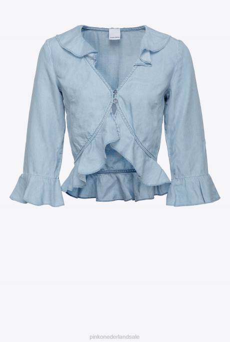 blouses | L488311 korte blouse van lyocell-spijkerstof Pinko lichte wassing