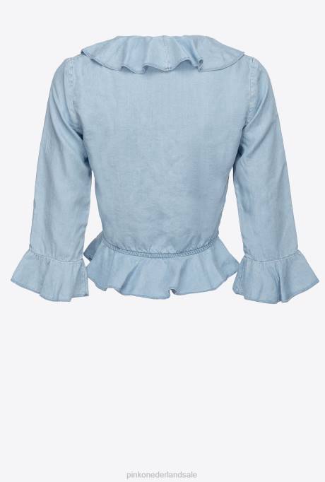 blouses | L488311 korte blouse van lyocell-spijkerstof Pinko lichte wassing