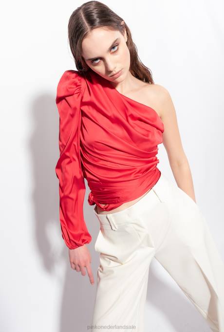 bovenaan | L488246 satijnen topje met één schouder Pinko chili rood