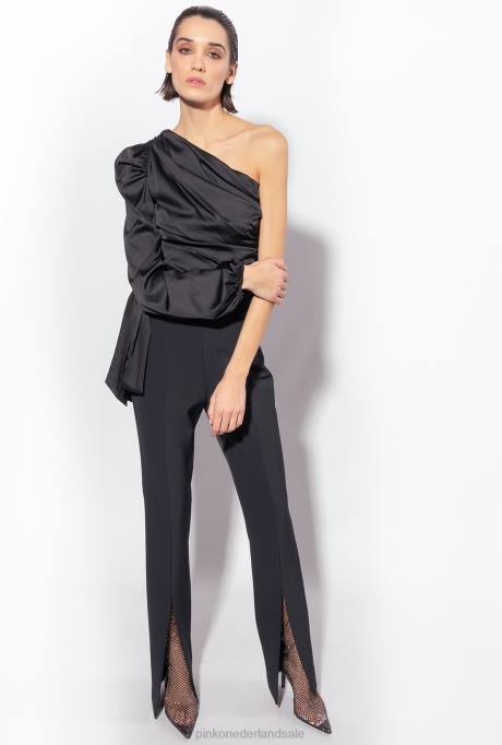 bovenaan | L488247 satijnen topje met één schouder Pinko limousine zwart