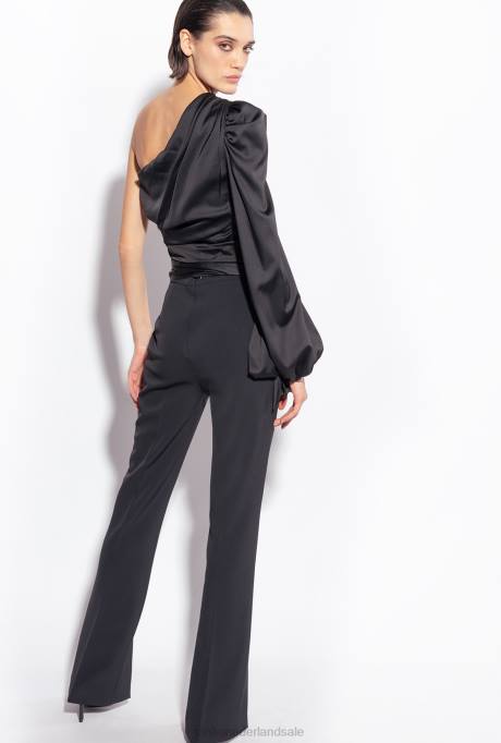 bovenaan | L488247 satijnen topje met één schouder Pinko limousine zwart