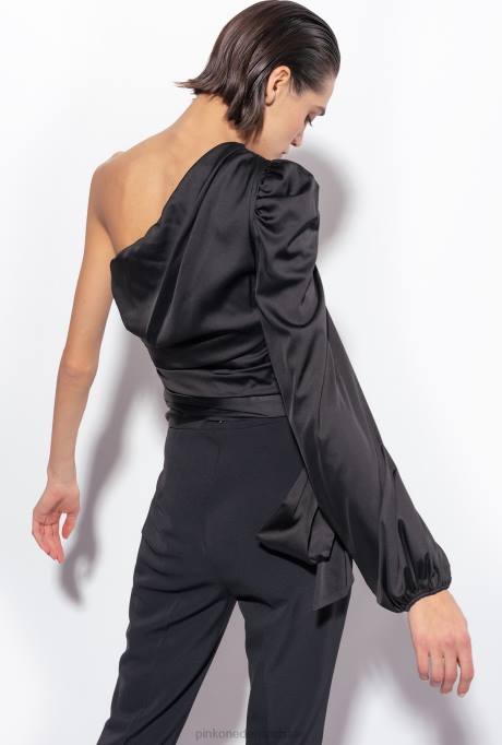 bovenaan | L488247 satijnen topje met één schouder Pinko limousine zwart