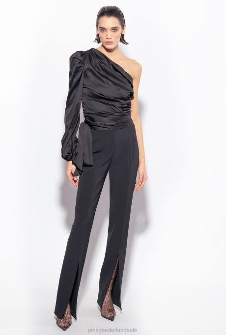 bovenaan | L488247 satijnen topje met één schouder Pinko limousine zwart