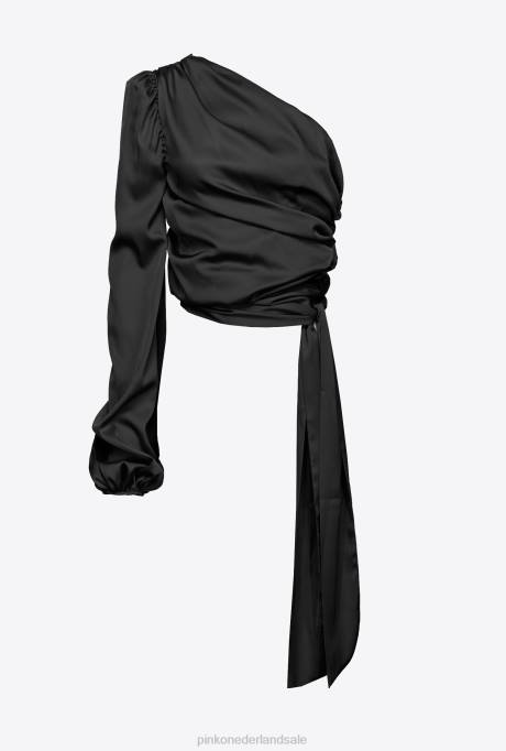 bovenaan | L488247 satijnen topje met één schouder Pinko limousine zwart