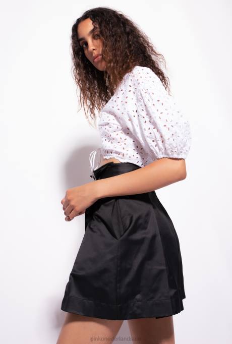 bovenaan | L488290 katoenen crop top met broderie anglaise Pinko Helder wit