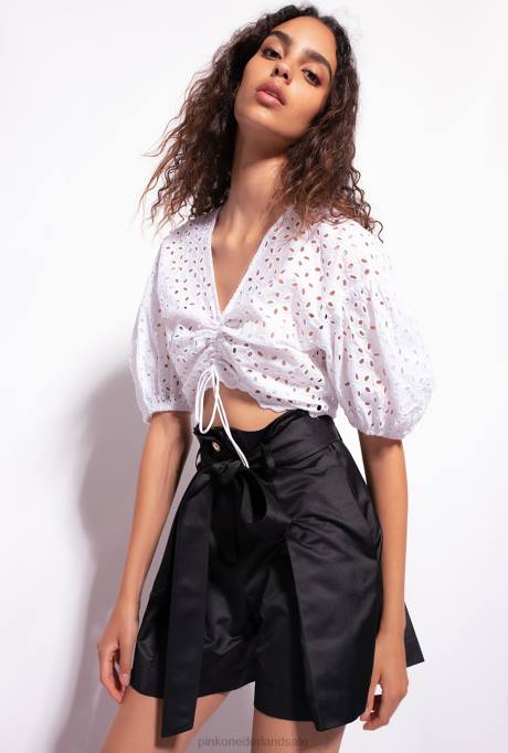 bovenaan | L488290 katoenen crop top met broderie anglaise Pinko Helder wit