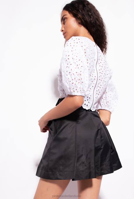 bovenaan | L488290 katoenen crop top met broderie anglaise Pinko Helder wit