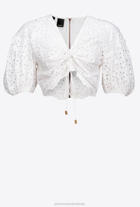 bovenaan | L488290 katoenen crop top met broderie anglaise Pinko Helder wit