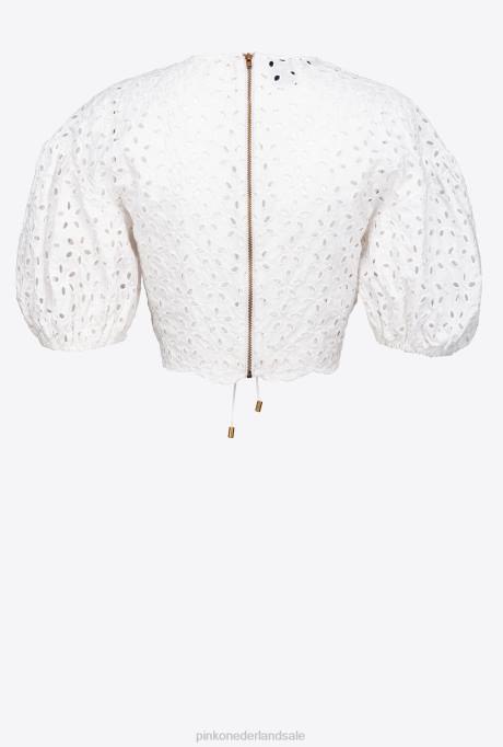 bovenaan | L488290 katoenen crop top met broderie anglaise Pinko Helder wit
