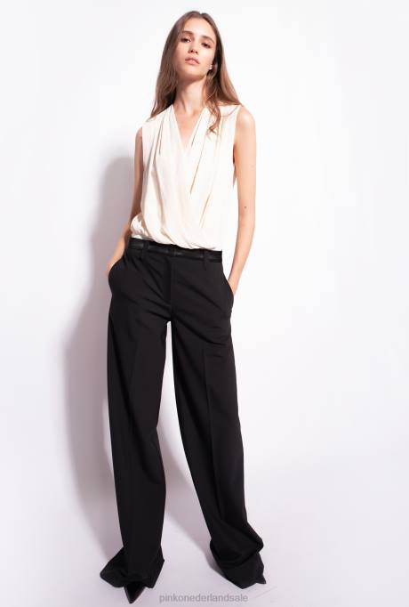 bovenaan | L488307 jacquard bodysuit met overslag Pinko roze rook wit