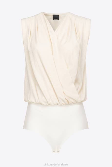 bovenaan | L488307 jacquard bodysuit met overslag Pinko roze rook wit