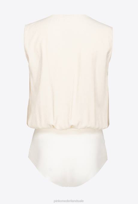 bovenaan | L488307 jacquard bodysuit met overslag Pinko roze rook wit