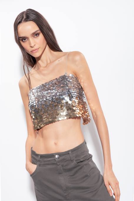 bovenaan | L488317 crop top met pailletten en fade-effect Pinko goud Zilver