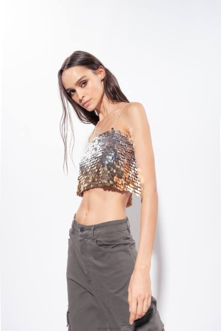 bovenaan | L488317 crop top met pailletten en fade-effect Pinko goud Zilver