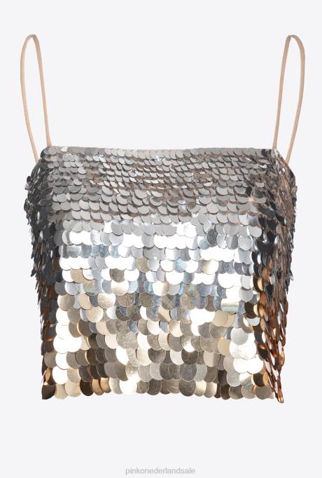 bovenaan | L488317 crop top met pailletten en fade-effect Pinko goud Zilver
