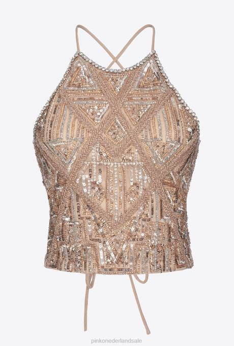 bovenaan | L488319 crop top met geborduurd kristalmix Pinko multi. nude/zilver/goud