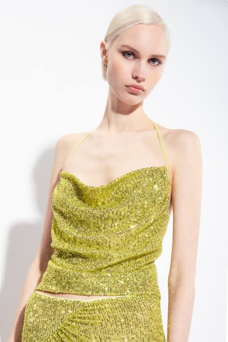 bovenaan | L488321 top met open rug en pailletten Pinko groen - solfatara