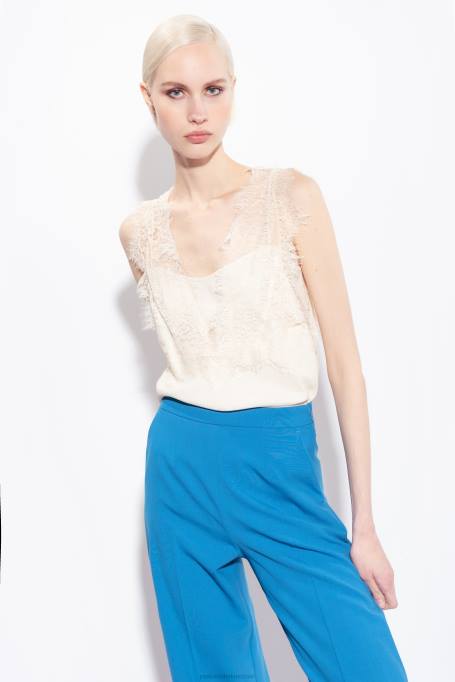 bovenaan | L488326 jacquard top met logo en kant Pinko roze rook wit