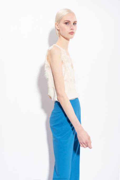 bovenaan | L488326 jacquard top met logo en kant Pinko roze rook wit