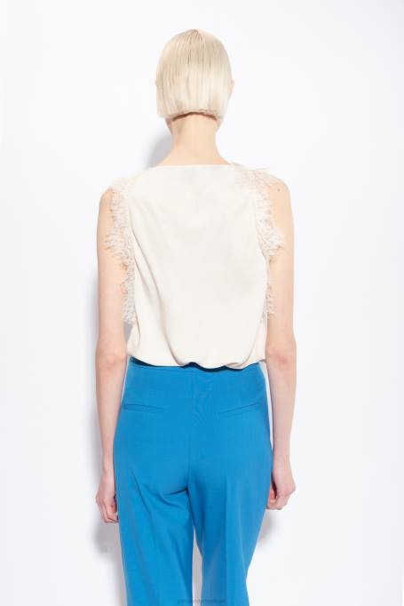 bovenaan | L488326 jacquard top met logo en kant Pinko roze rook wit