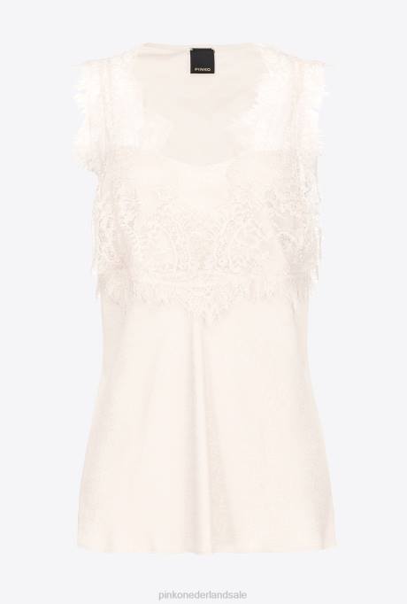 bovenaan | L488326 jacquard top met logo en kant Pinko roze rook wit