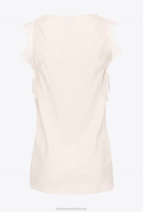 bovenaan | L488326 jacquard top met logo en kant Pinko roze rook wit