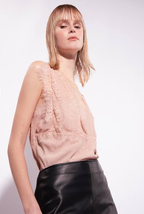 bovenaan | L488327 jacquard top met logo en kant Pinko naakt - roos