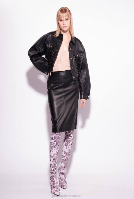 bovenaan | L488327 jacquard top met logo en kant Pinko naakt - roos