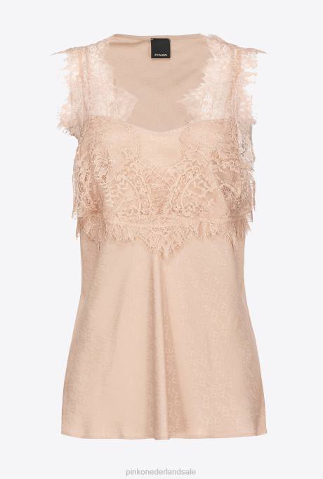 bovenaan | L488327 jacquard top met logo en kant Pinko naakt - roos