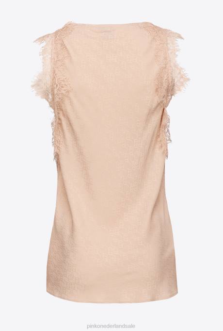 bovenaan | L488327 jacquard top met logo en kant Pinko naakt - roos