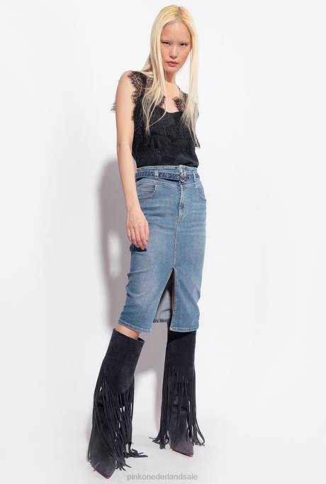 bovenaan | L488328 jacquard top met logo en kant Pinko limousine zwart