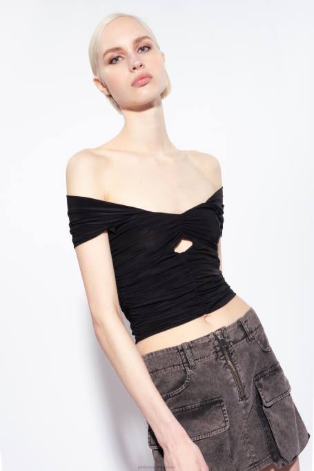 bovenaan | L488348 vloeiende jersey off-shoulder top Pinko limousine zwart