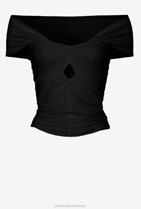 bovenaan | L488348 vloeiende jersey off-shoulder top Pinko limousine zwart