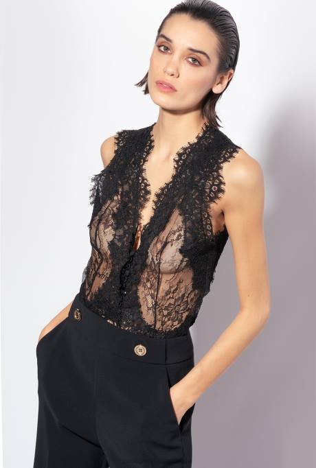 bovenaan | L488353 valenciennes kanten vest Pinko limousine zwart