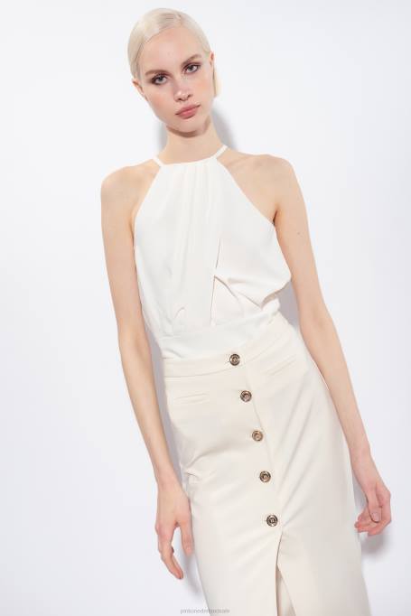 bovenaan | L488355 vloeiende crêpe crop top Pinko zijde wit