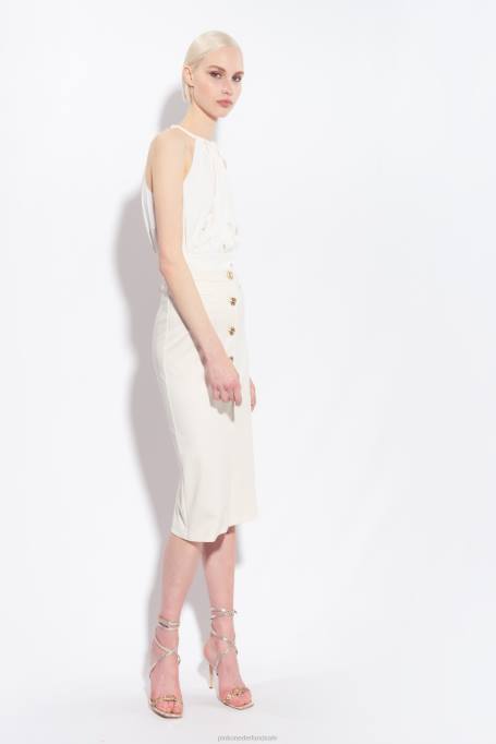 bovenaan | L488355 vloeiende crêpe crop top Pinko zijde wit