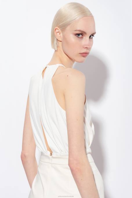 bovenaan | L488355 vloeiende crêpe crop top Pinko zijde wit