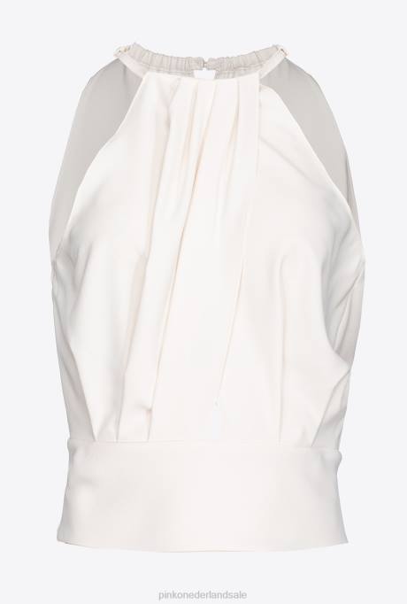 bovenaan | L488355 vloeiende crêpe crop top Pinko zijde wit