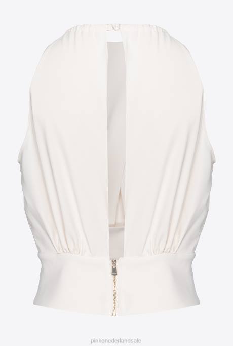 bovenaan | L488355 vloeiende crêpe crop top Pinko zijde wit