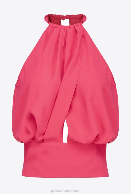 bovenaan | L488356 vloeiende crêpe crop top Pinko frambozen rood