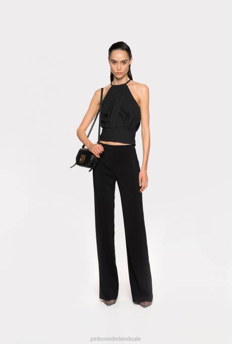 bovenaan | L488357 vloeiende crêpe crop top Pinko limousine zwart