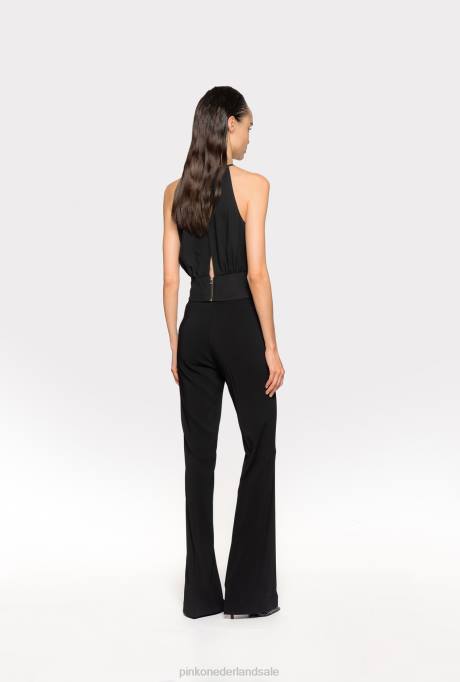 bovenaan | L488357 vloeiende crêpe crop top Pinko limousine zwart