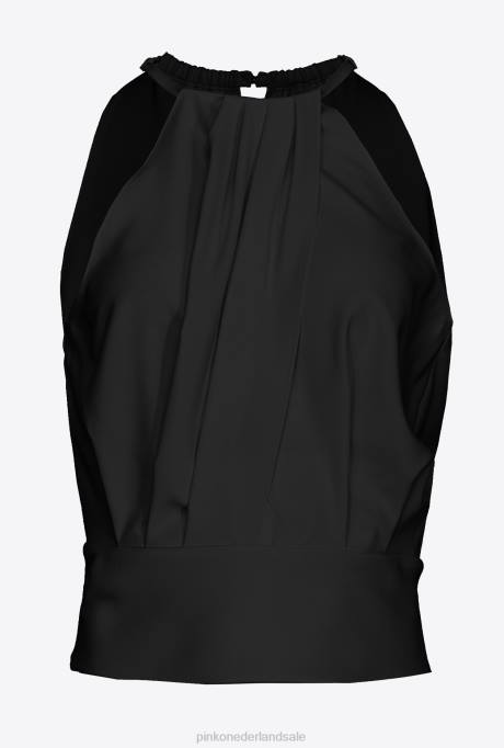 bovenaan | L488357 vloeiende crêpe crop top Pinko limousine zwart