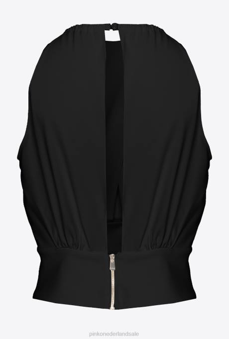 bovenaan | L488357 vloeiende crêpe crop top Pinko limousine zwart
