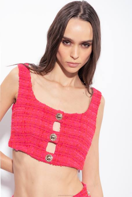 bovenaan | L488362 Tweed crop top met patroon Pinko multi fuchsia/rood