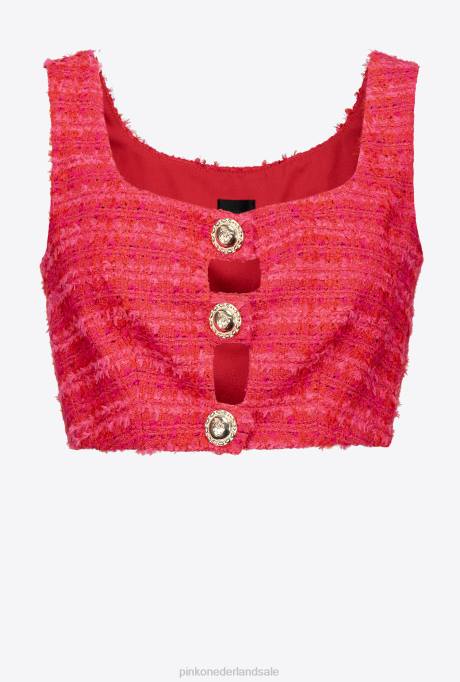 bovenaan | L488362 Tweed crop top met patroon Pinko multi fuchsia/rood