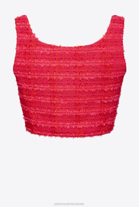 bovenaan | L488362 Tweed crop top met patroon Pinko multi fuchsia/rood