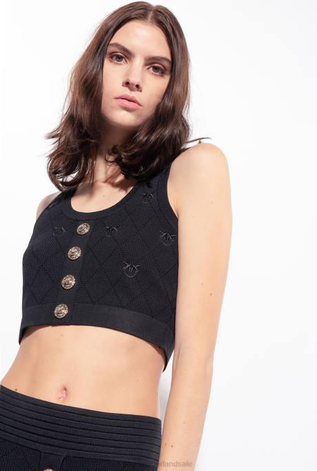bovenaan | L488364 monogram jacquard crop top Pinko limousine zwart