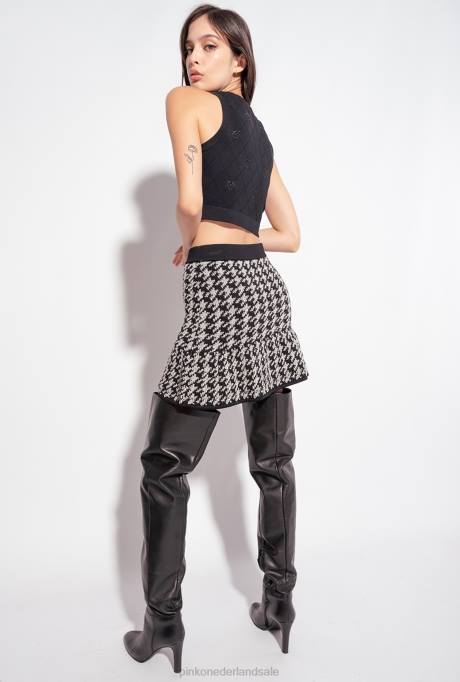 bovenaan | L488366 cropped jacquard tortelduifjes vest Pinko limousine zwart