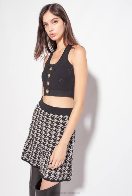 bovenaan | L488366 cropped jacquard tortelduifjes vest Pinko limousine zwart